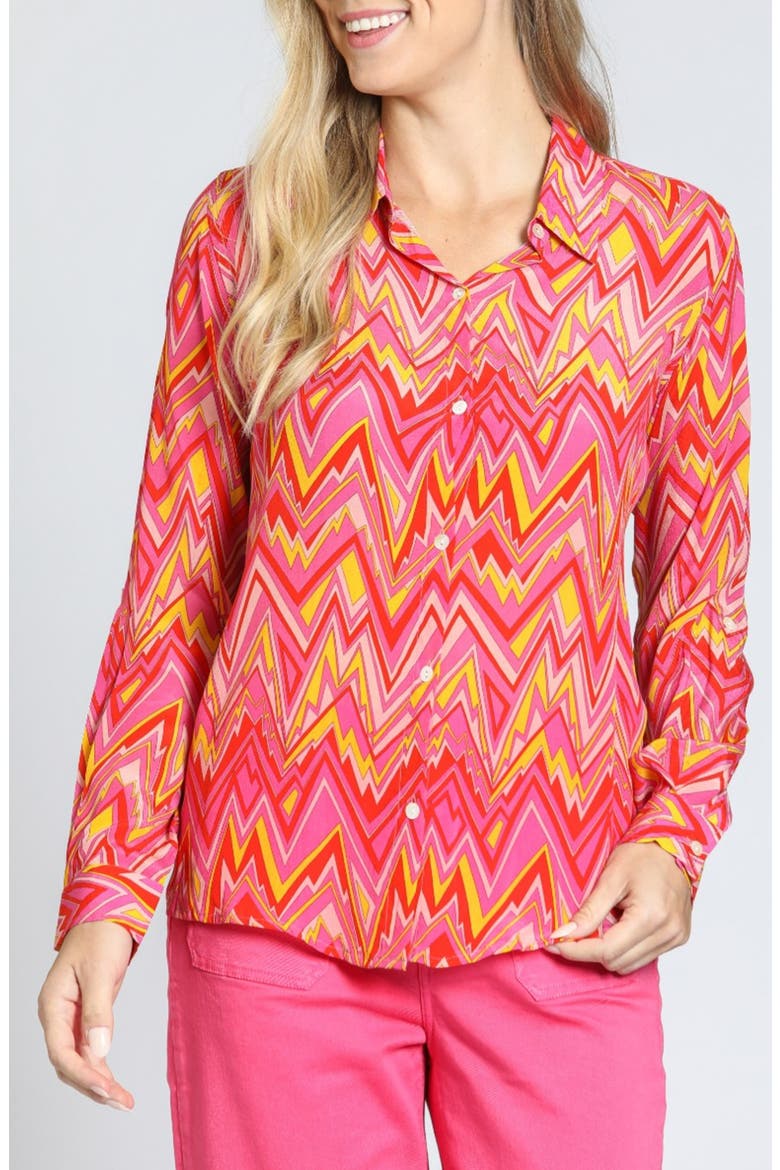 Print Button-Up Shirt, Main, color, PINK MULTI