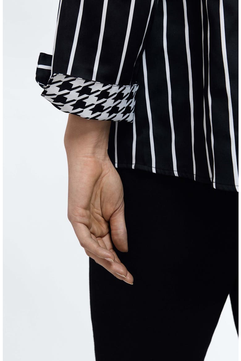 Agnes Stripe Three-Quarter Sleeve Popover Top, Alternate, color, BLACK/ WHITE