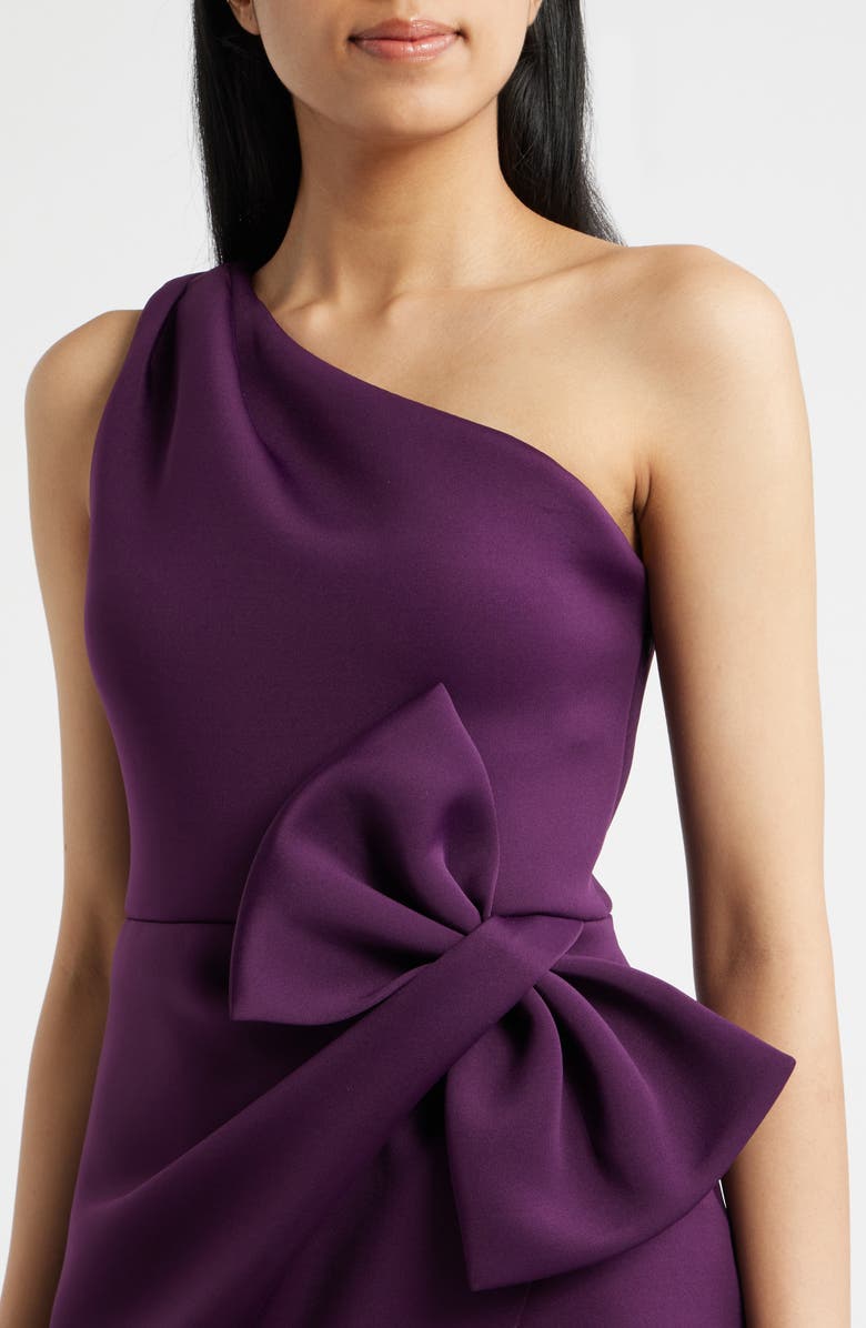 Eliza J Bow One-Shoulder Cocktail Dress, Alternate, color, Eggplant
