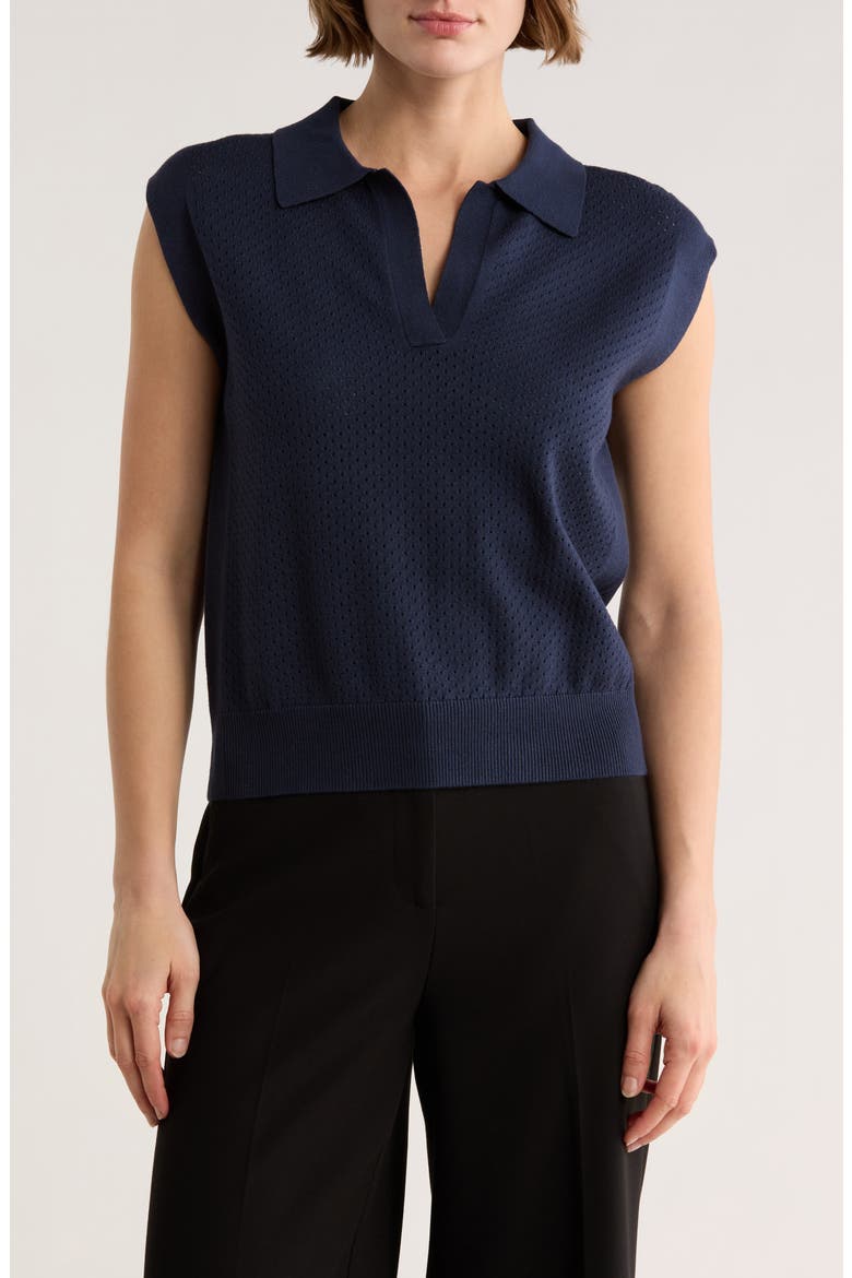 Pointelle Sleeveless Polo Sweater, Main, color, NIGHTLIFE