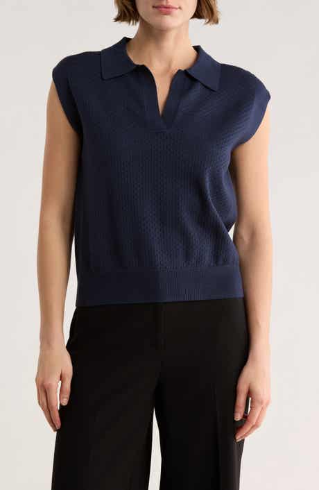 ELIE ELIE TAHARI Pointelle Sleeveless Polo Sweater