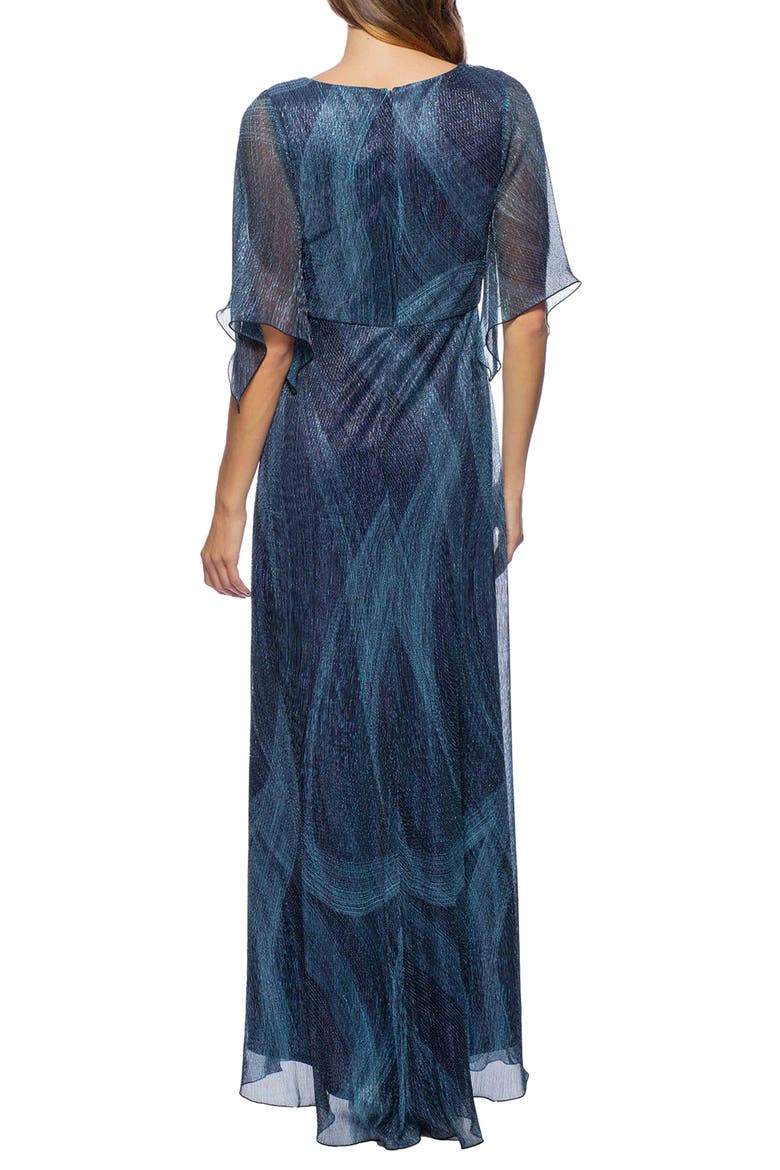 Metallic Flutter Sleeve Dress, Alternate, color, NAVY/ MULTI