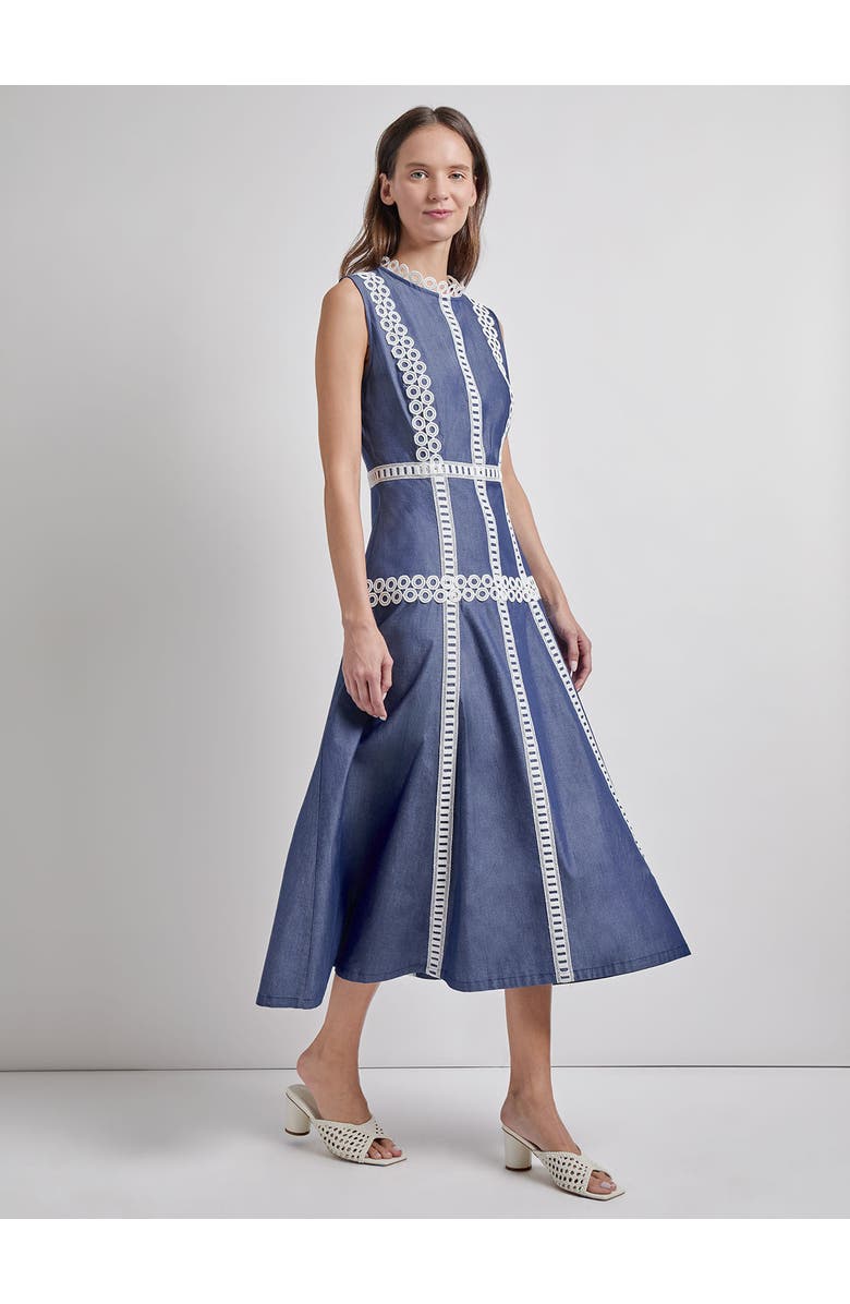 Misook Fit & Flare Cotton Eyelet Trim Maxi Dress, Alternate, color, 