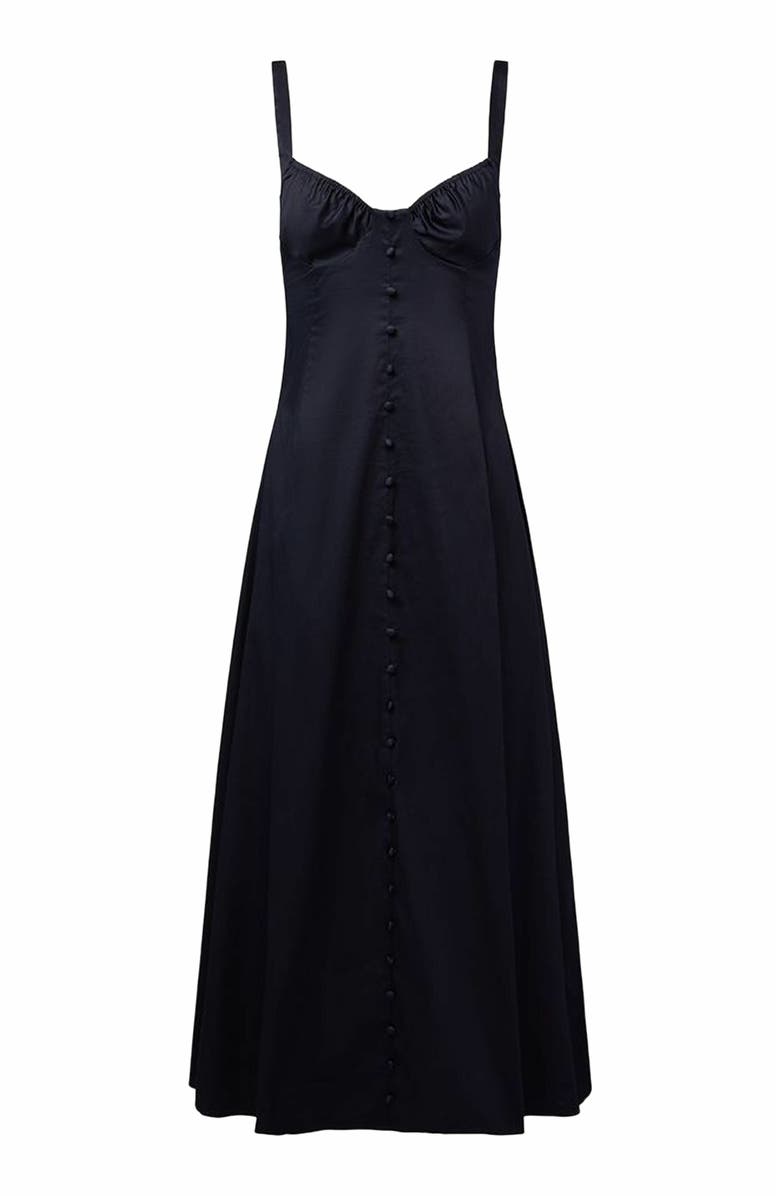 WeWoreWhat Ruched Cup Button Midi Dress, Main, color, Navy