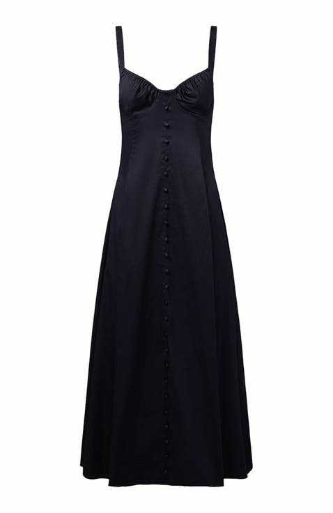 Ruched Cup Button Midi Dress