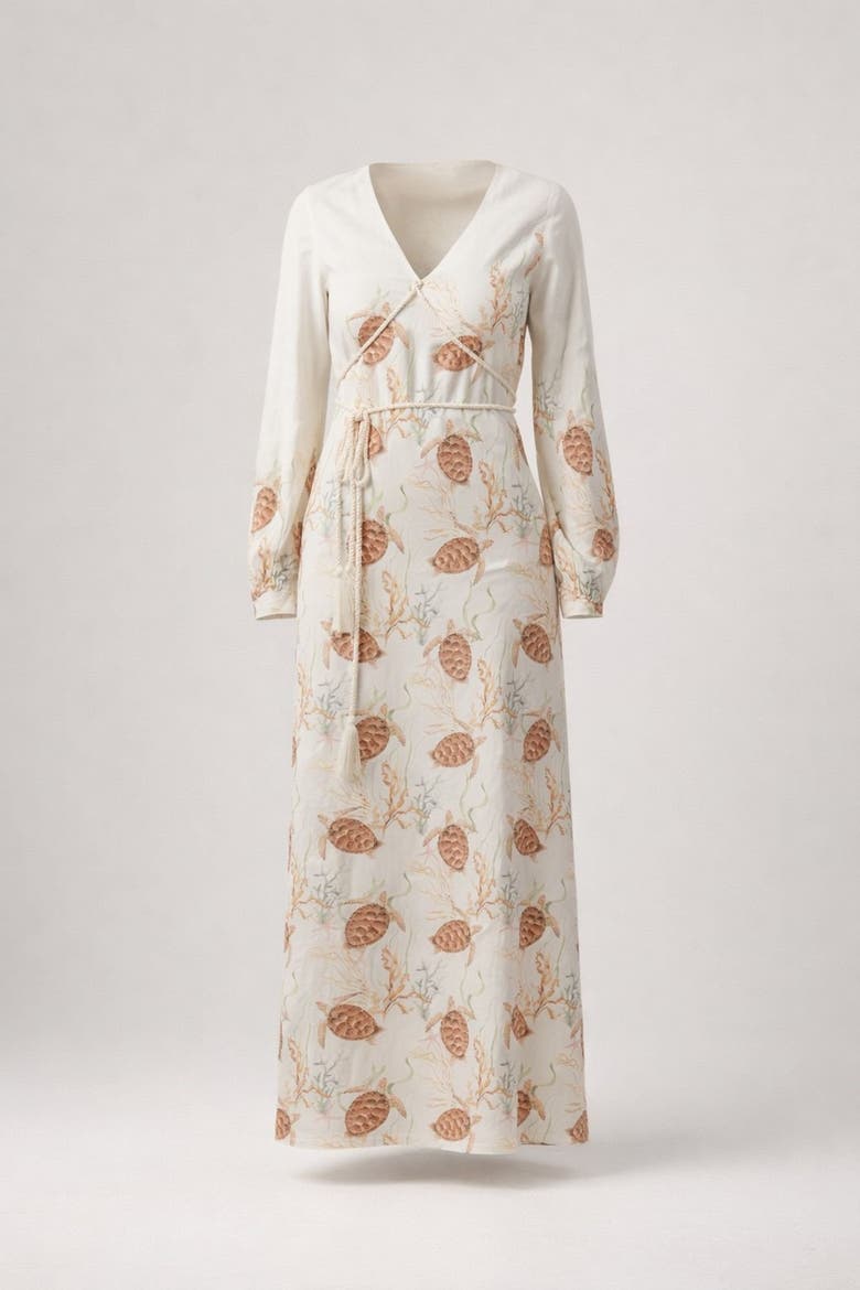 Maroa Linen-blend Printed Maxi Dress, Main, color, Ivory (off-white)