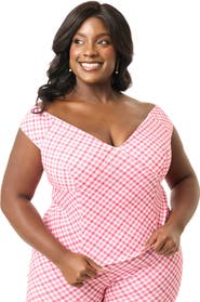 Unique Vintage Plus Size 1950s Off The Shoulder Violet Top