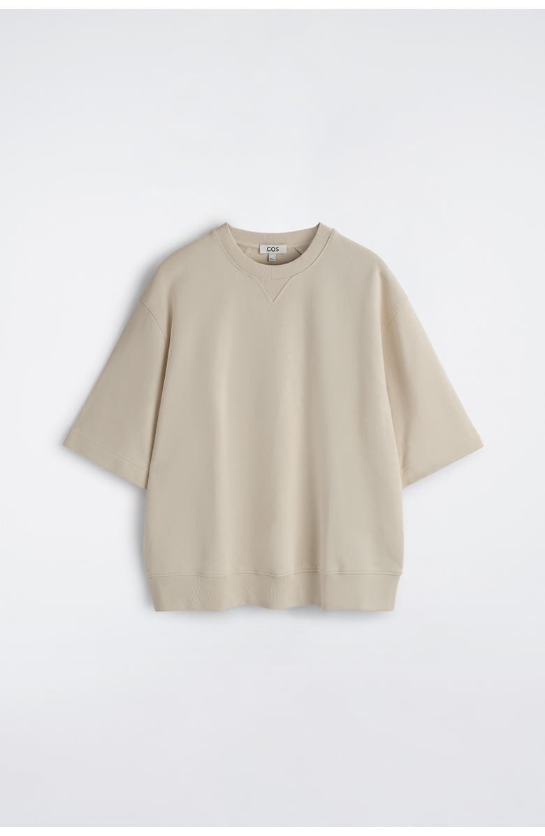 COS Oversized Short-Sleeved Cotton Sweatshirt, Alternate, color, Light Beige