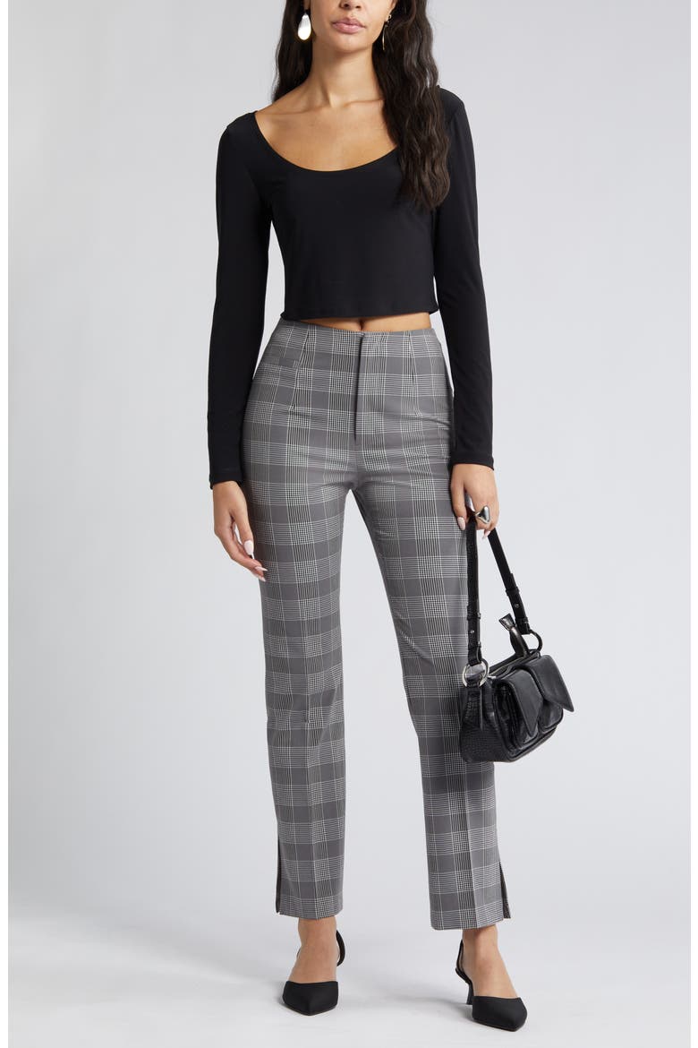 Plaid Bootcut Suit Pants, Alternate, color, GREY SOLY PLAID
