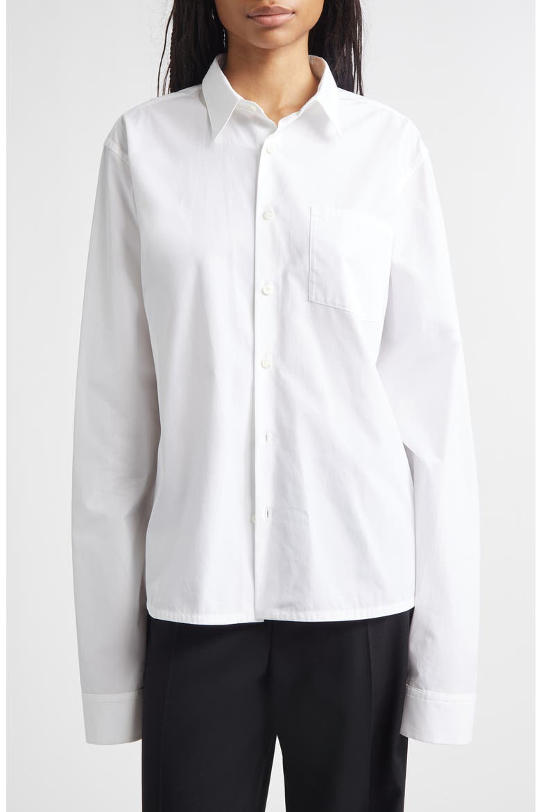 Cotton Button-Up Shirt, Main, color, WHITE POPELINE