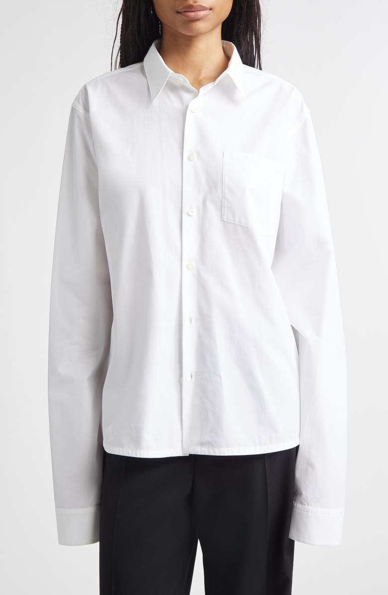 RIER Cotton Button-Up Shirt, Main, color, White Popeline