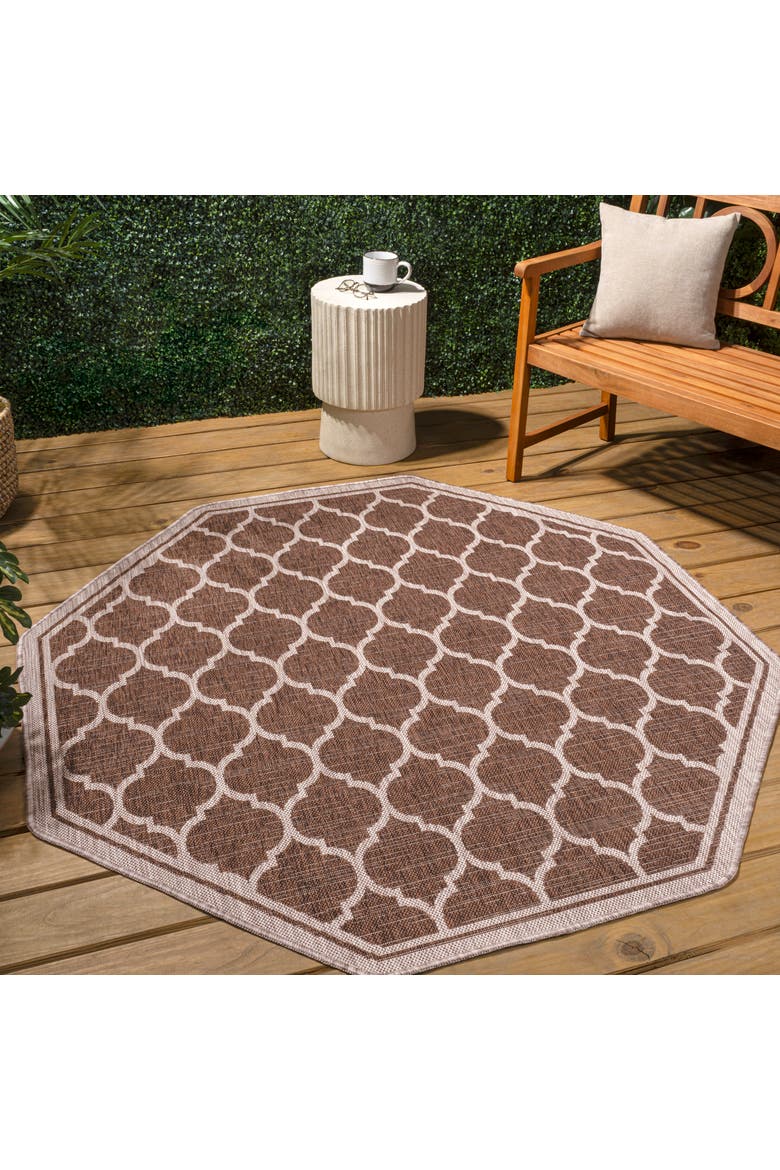 Trebol Moroccan Trellis Textured Weave Octagon Indoor/Outdoor Area Rug, Alternate, color, Espresso/Taupe