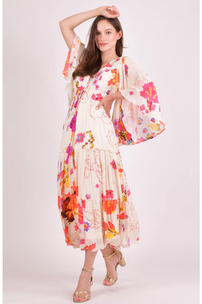Grasie Floral Ruffle Chiffon Maxi Dress, Main, color, Off-White