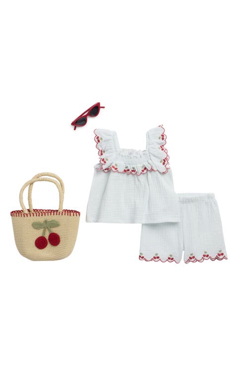 Cherry Gauze Top, Shorts, Purse & Sunglasses Set (Baby)