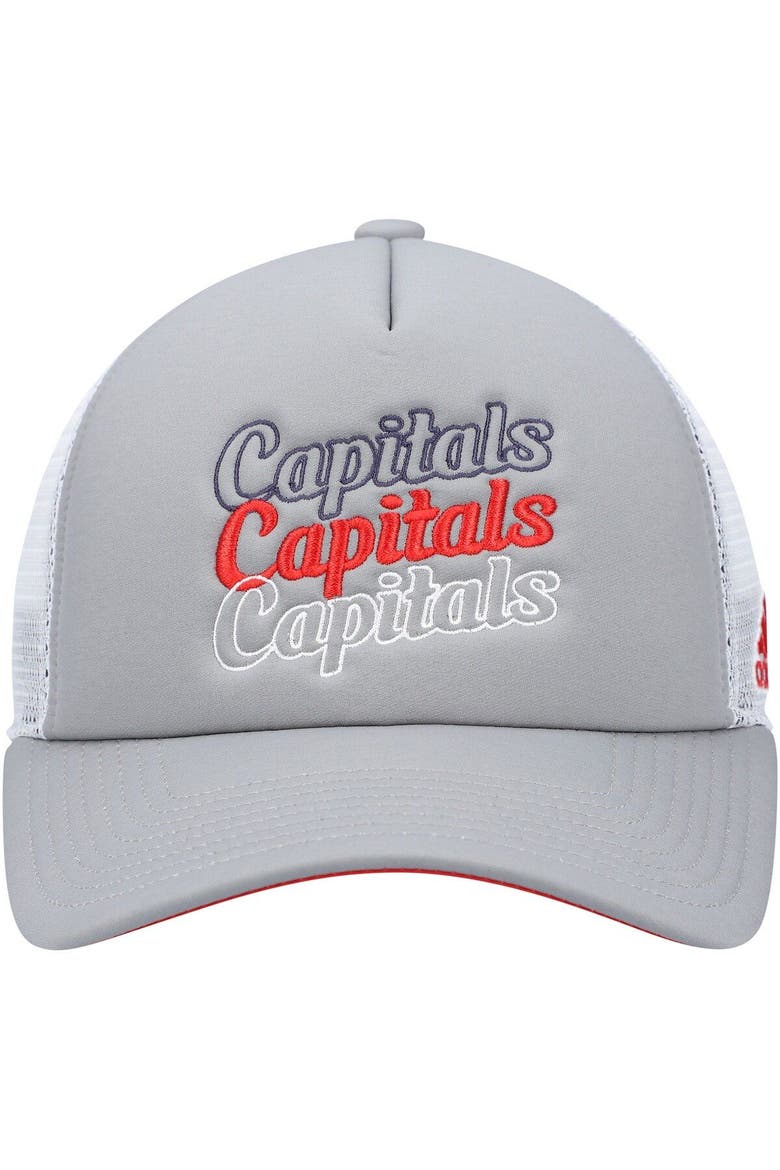 Women's adidas Gray/White Washington Capitals Foam Trucker Snapback Hat, Alternate, color, Gray