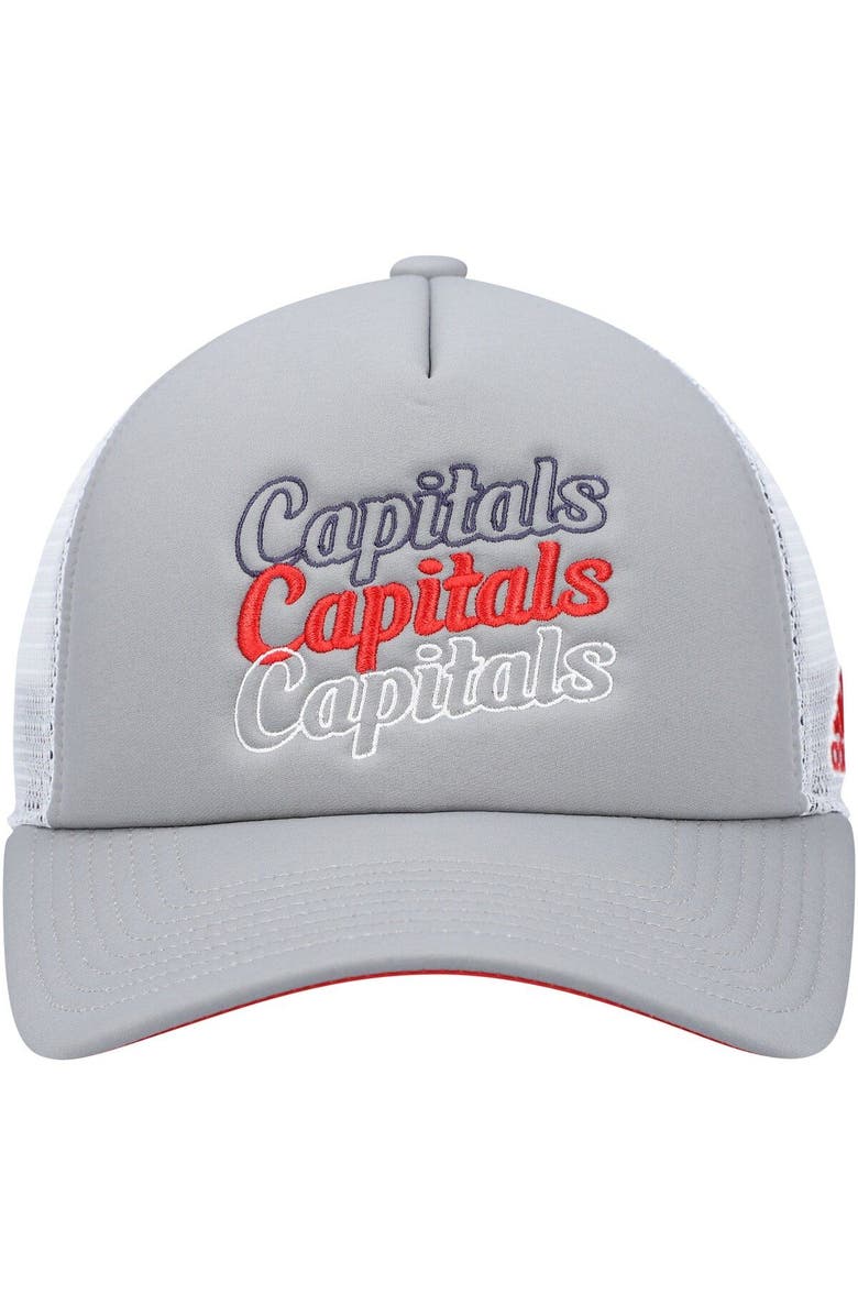 adidas Women's adidas Gray/White Washington Capitals Foam Trucker Snapback Hat, Alternate, color, Gray