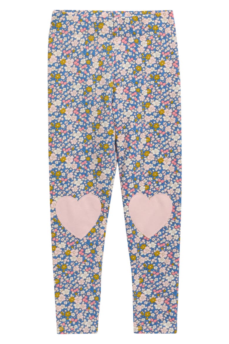Floral Print Heart Appliqué Leggings, Main, color, DELFT FLORAL
