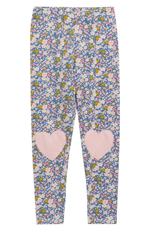 Floral Print Heart Appliqué Leggings (Little Kid)