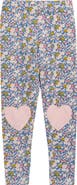 Mini Boden Floral Print Heart Appliqué Leggings