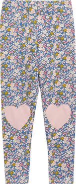 Mini Boden Floral Print Heart Appliqué Leggings