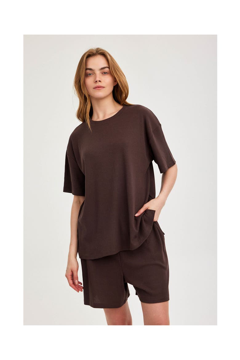 Summer Lounge Ribbed T Shirt, Alternate, color, Brown