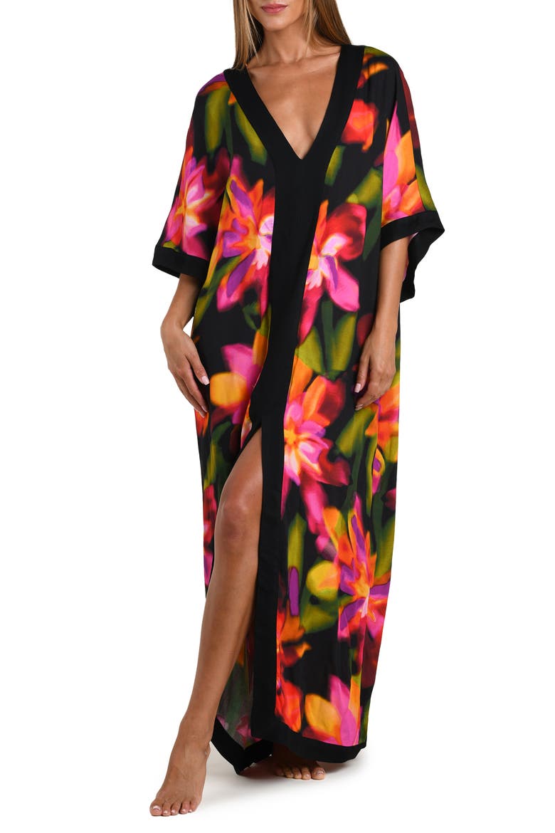 Floressence Cover-Up Caftan, Main, color, BLACK MULTI