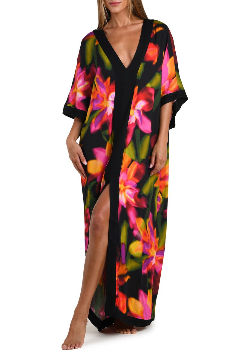Sunshine 79 Floressence Cover-Up Caftan, Main, color, Black Multi