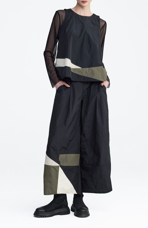 Luukaa Tallora Asymmetric Panel Taffeta Top In Multi