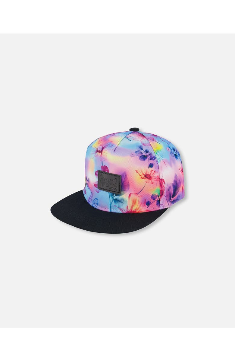 Deux par Deux Girl's Printed Cap Butterflies On Multicolored And Black Background, Main, color, 