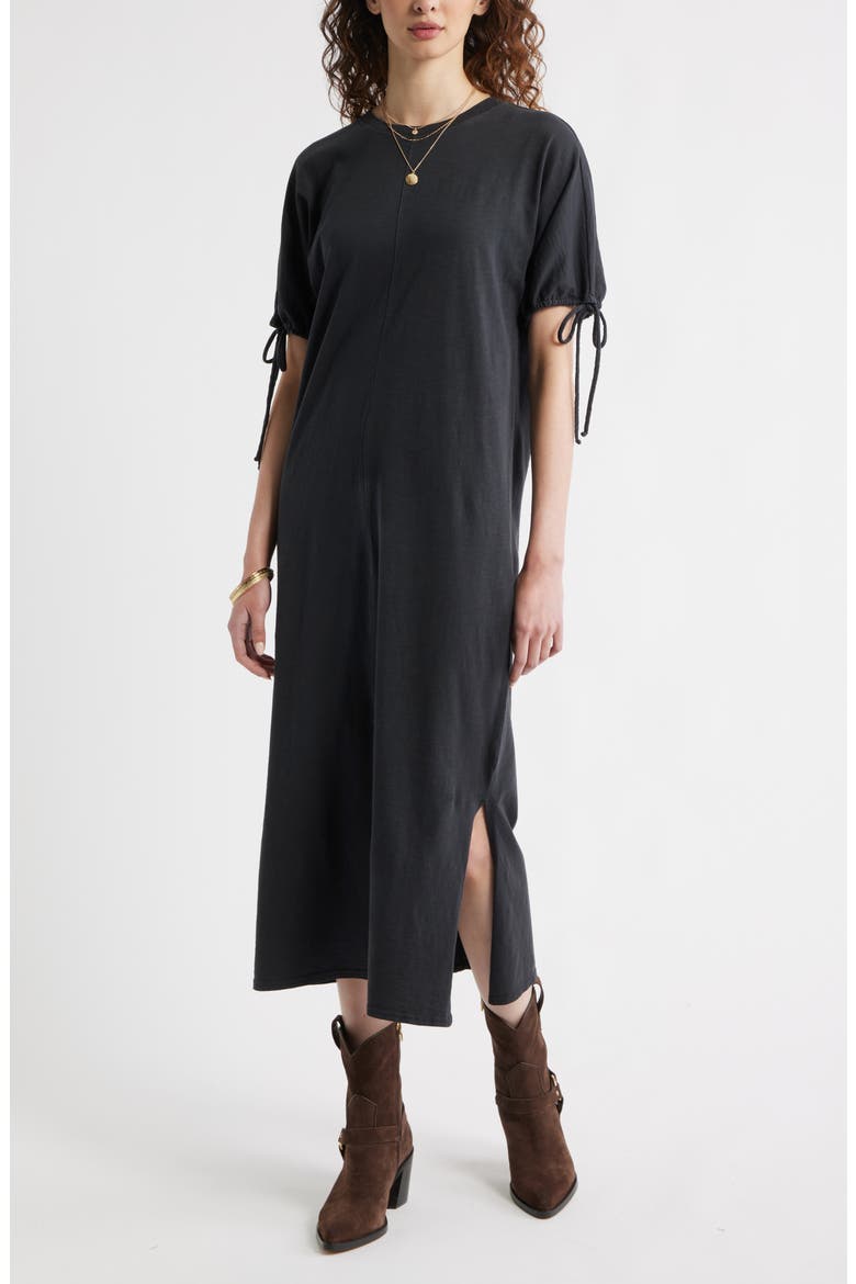 Drawstring Sleeve Knit Dress, Main, color, BLACK JET