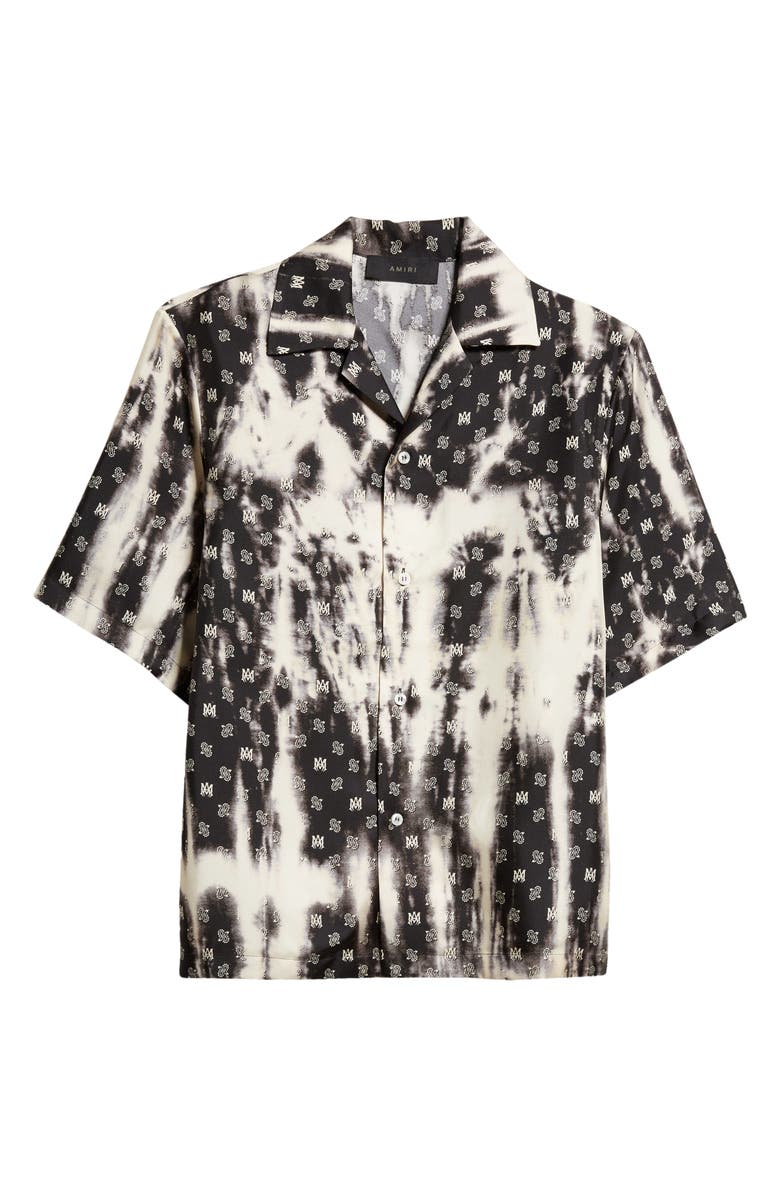 AMIRI Bleach Tie Dye Bandana Logo Print Silk Bowling Shirt, Alternate, color,
