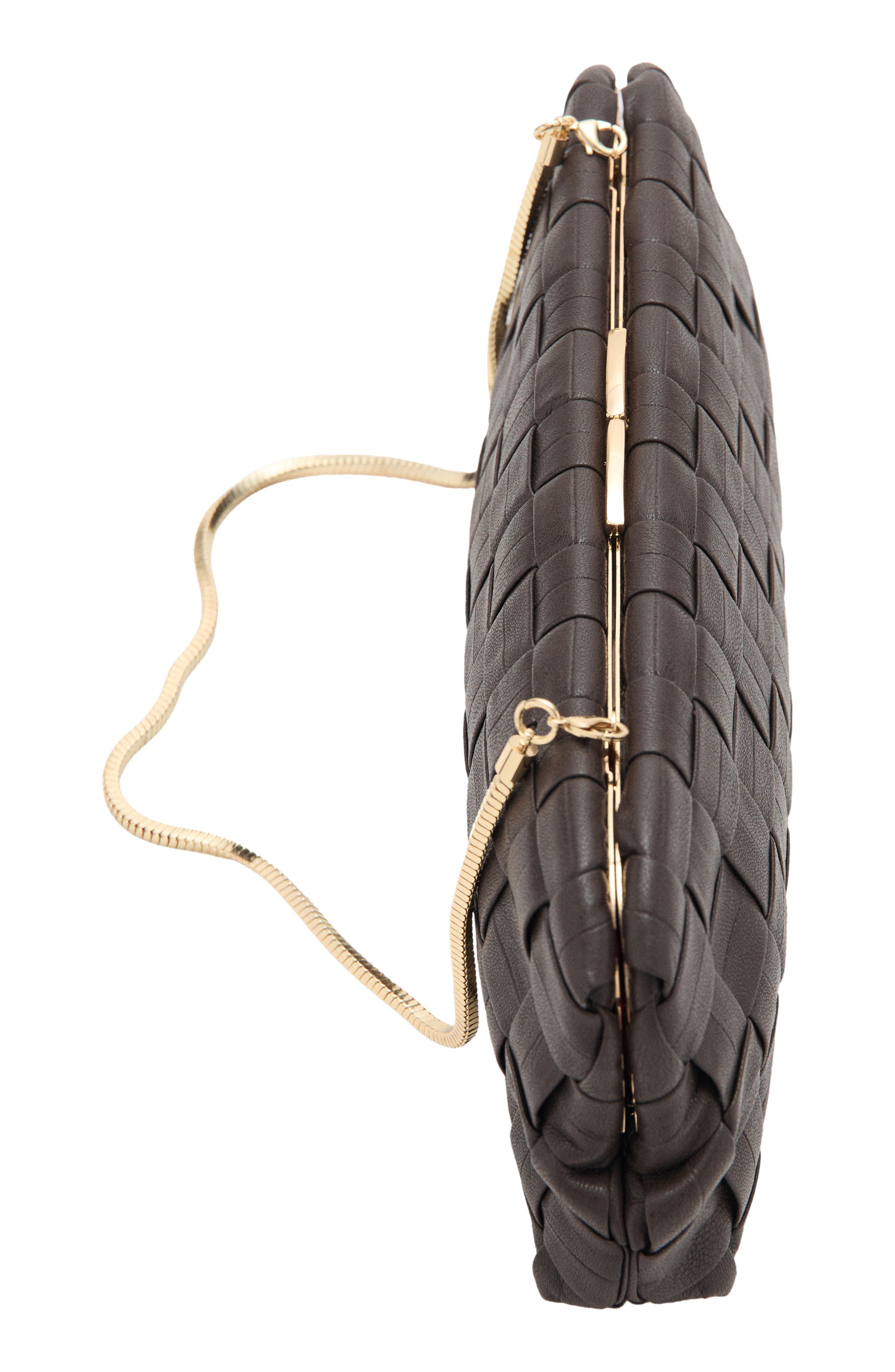 MANGO Braided Faux Leather Frame Clutch, Alternate, color, Chocolate