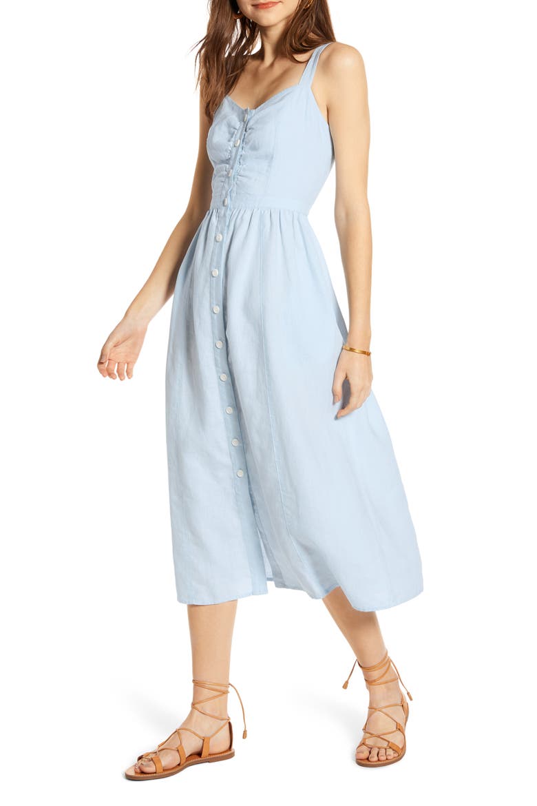 Linen Midi Dress, Main, color, BLUE DRIFT