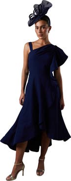 Coast One Shoulder Crepe Ruffle Midi Dress