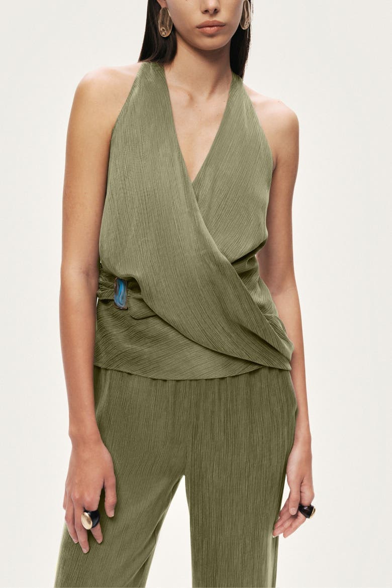 Asymmetric Halter Wrap Top, Alternate, color, Khaki