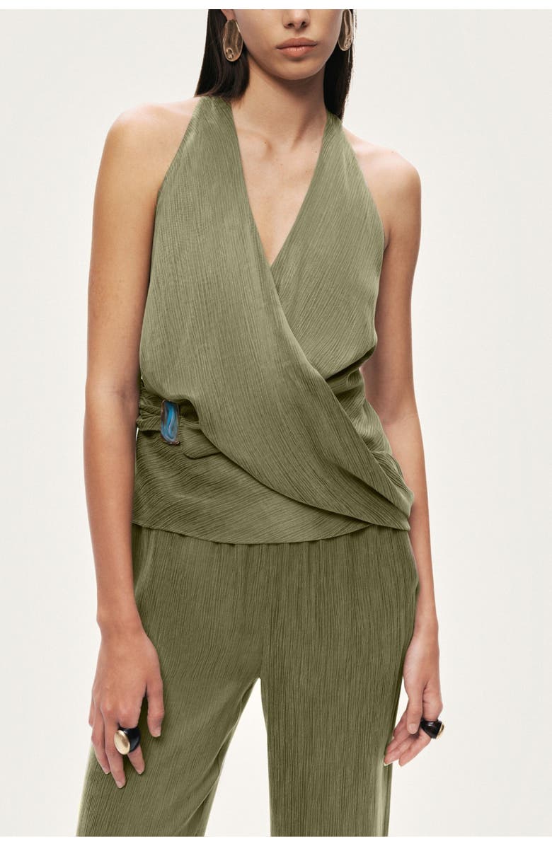 Nocturne Asymmetric Halter Wrap Top, Alternate, color, Khaki