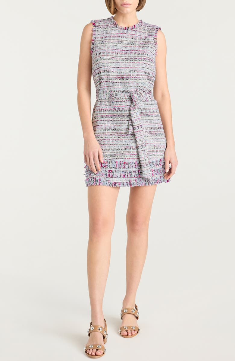 Cinq à Sept Ashton Belted Tweed Minidress, Main, color, Vibrant Plum Multi