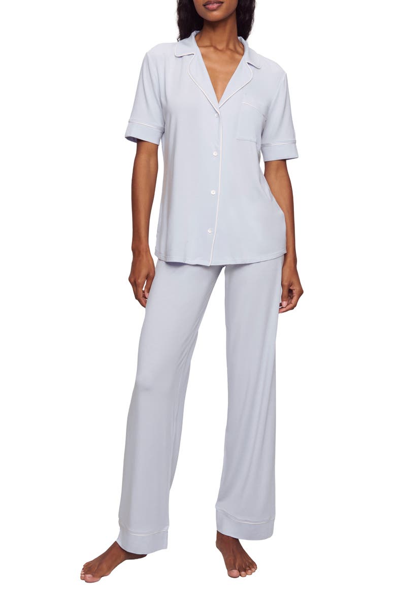 Gisele Short Sleeve Pant Pajamas, Main, color, ICE BLUE/ IVORY