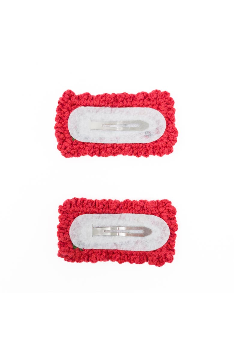2pc Hand-Crocheted Floral Clip Set, Alternate, color, Red
