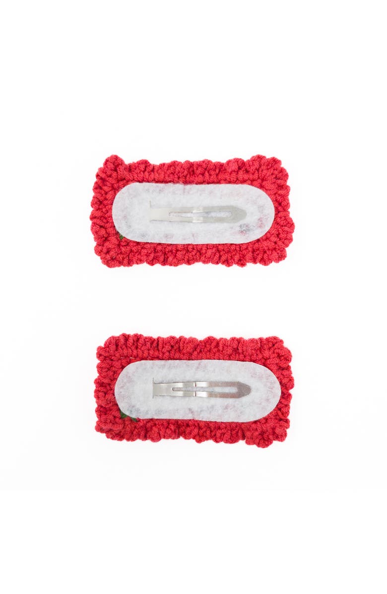 Puttisu 2pc Hand-Crocheted Floral Clip Set, Alternate, color, Red