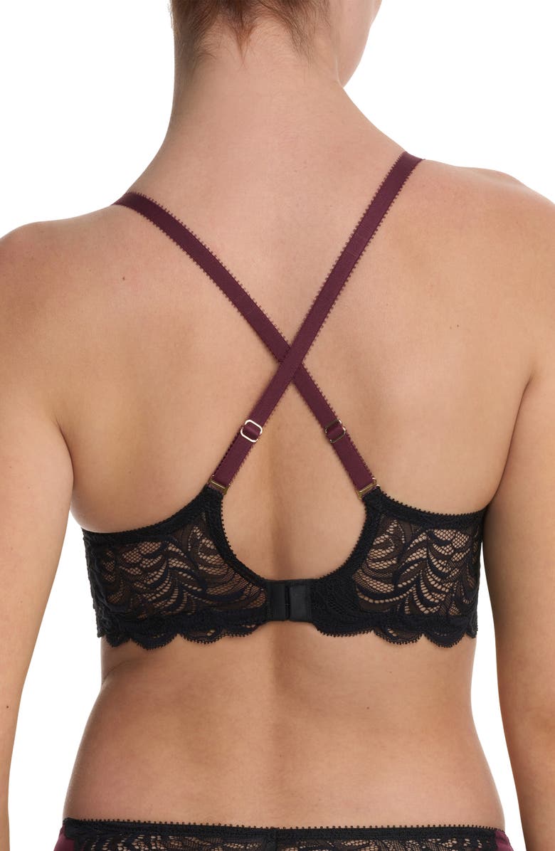 Natori Persuasion Lace Convertible Plunge T-Shirt Bra, Alternate, color, Royal Fig/ Black