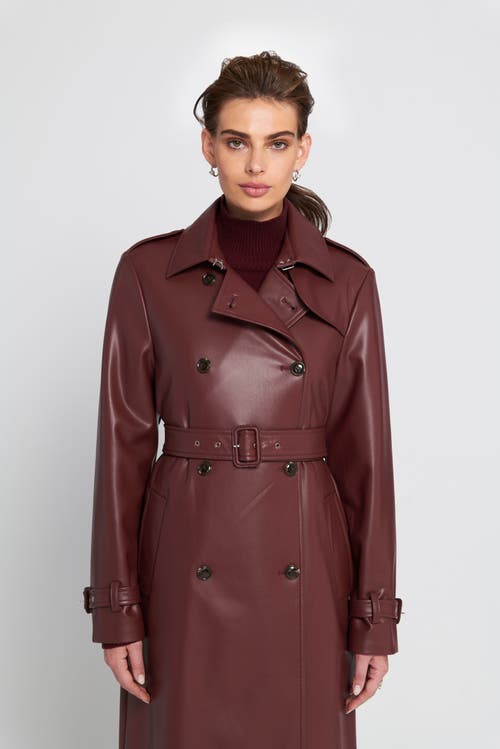 Elle Collection Faux Leather Trench Coat In Brown