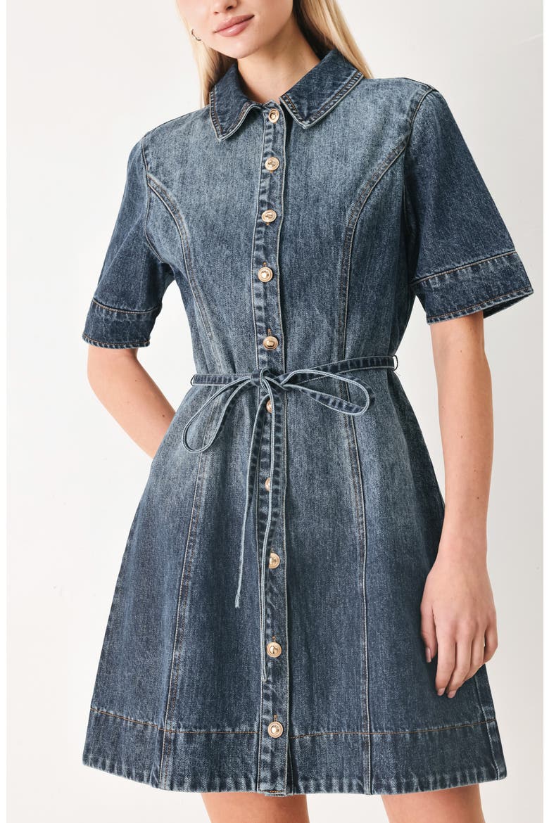 Short Sleeve Denim Minidress, Alternate, color, INDIGO