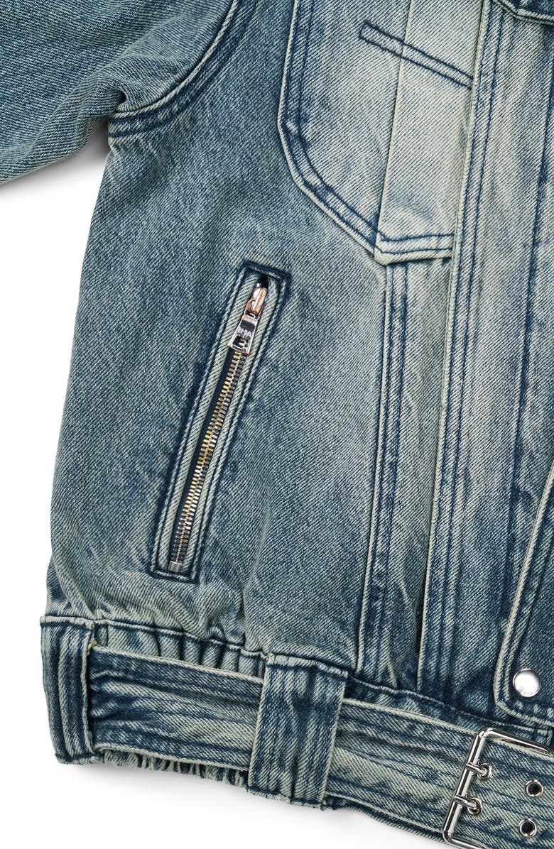 RtA Rui Crop Denim Moto Jacket, Alternate, color, Dawn Wave