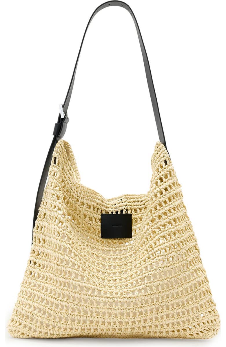 AllSaints Asha Straw Shoulder Bag, Main, color, Unbleached White