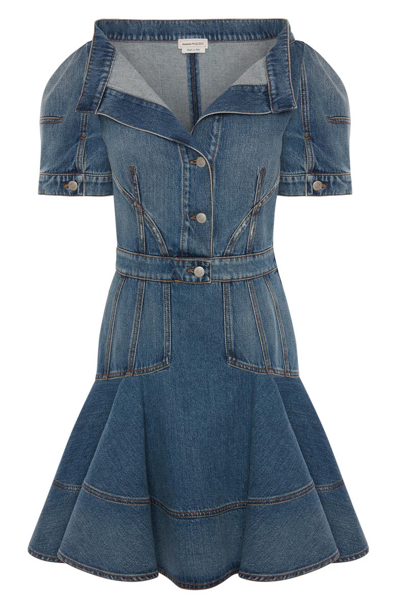 McQueen Alexander McQueen Denim Ruffle Minidress, Alternate, color, 