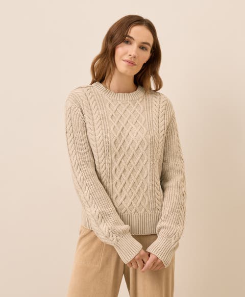 Organic Cotton Cable Knit Crew Sweater