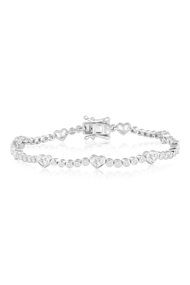 Sterling Silver Cubic Zirconia Heart Bracelet, Main, color, SILVER