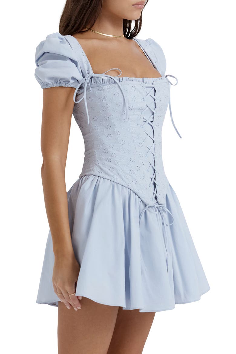 Broderie Anglaise Corset Bodice Minidress, Alternate, color, SOFT BLUE