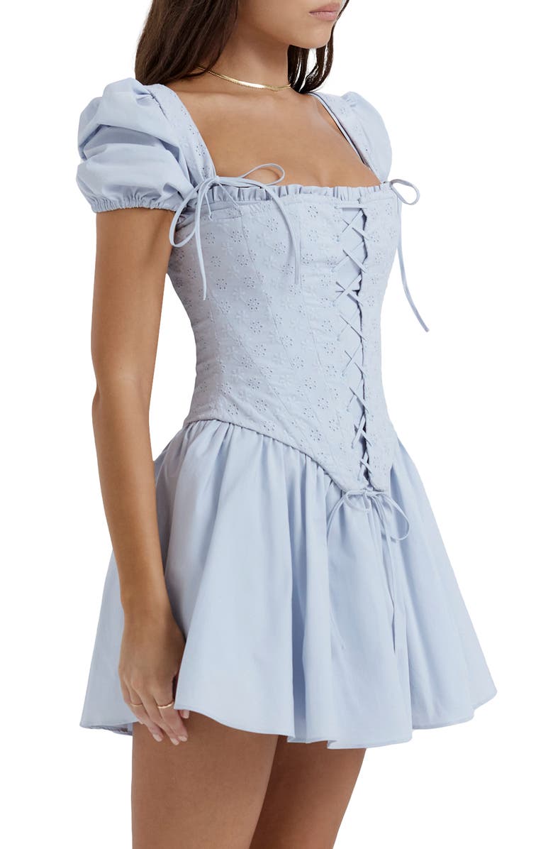 HOUSE OF CB Broderie Anglaise Corset Bodice Minidress, Alternate, color, Soft Blue